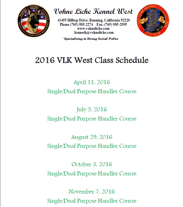 2016 VLK West Class Schedule